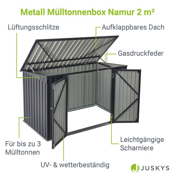 Contenitore per rifiuti Namur 1,9m² grigio in metallo con 2 ante chiudibili a chiave