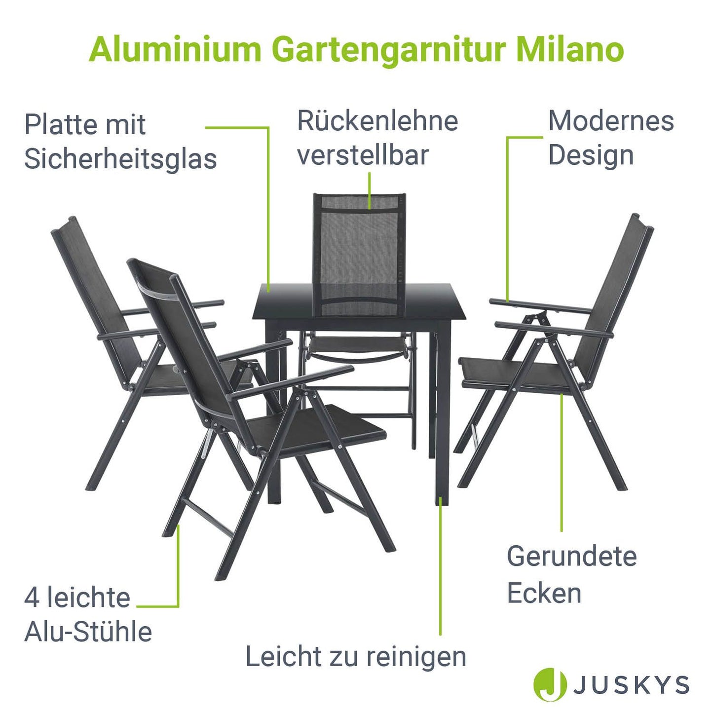 Set da giardino Milano 5 pezzi grigio scuro