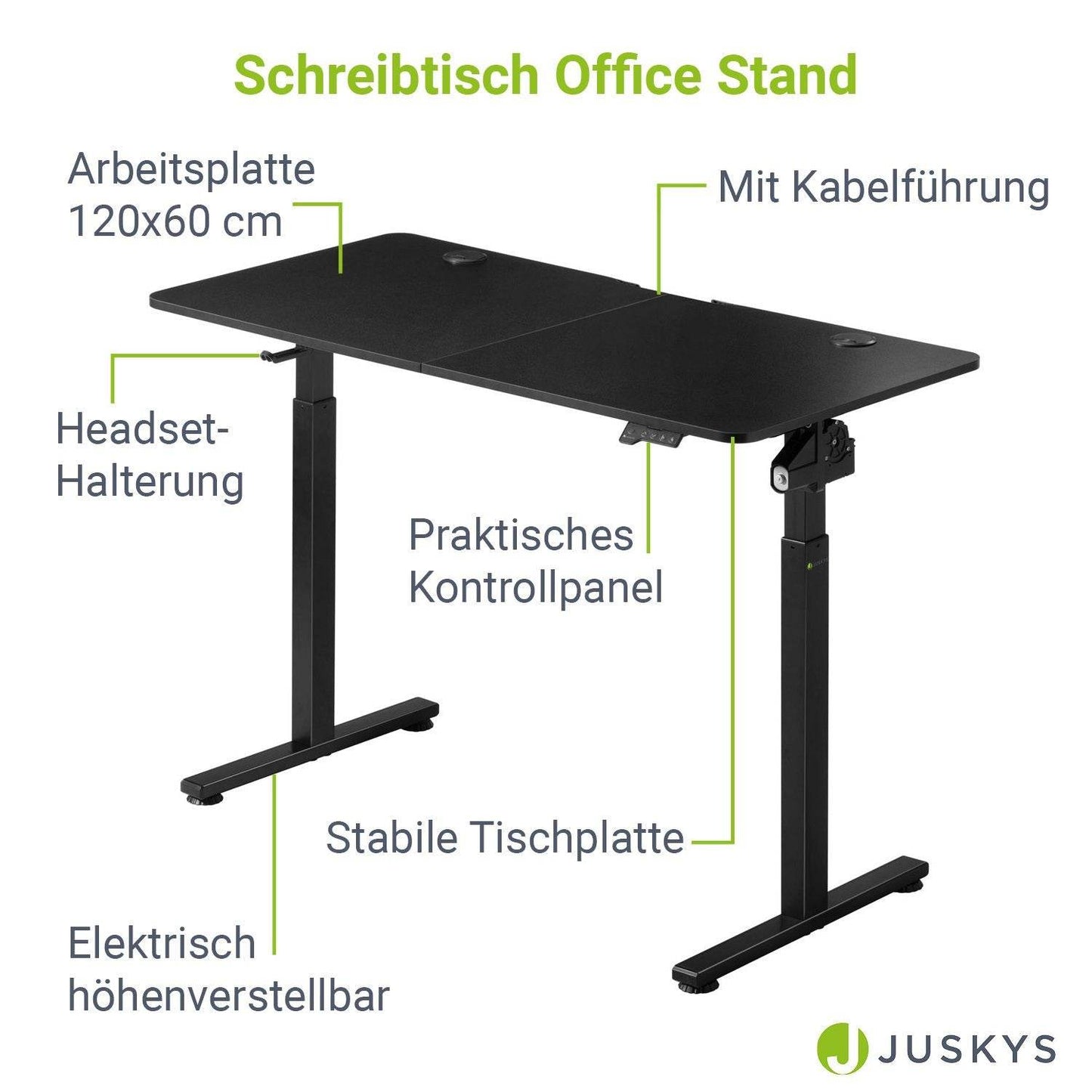 Elektrisch verstellbarer Schreibtisch 120x60 cm Schwarz - Palo24