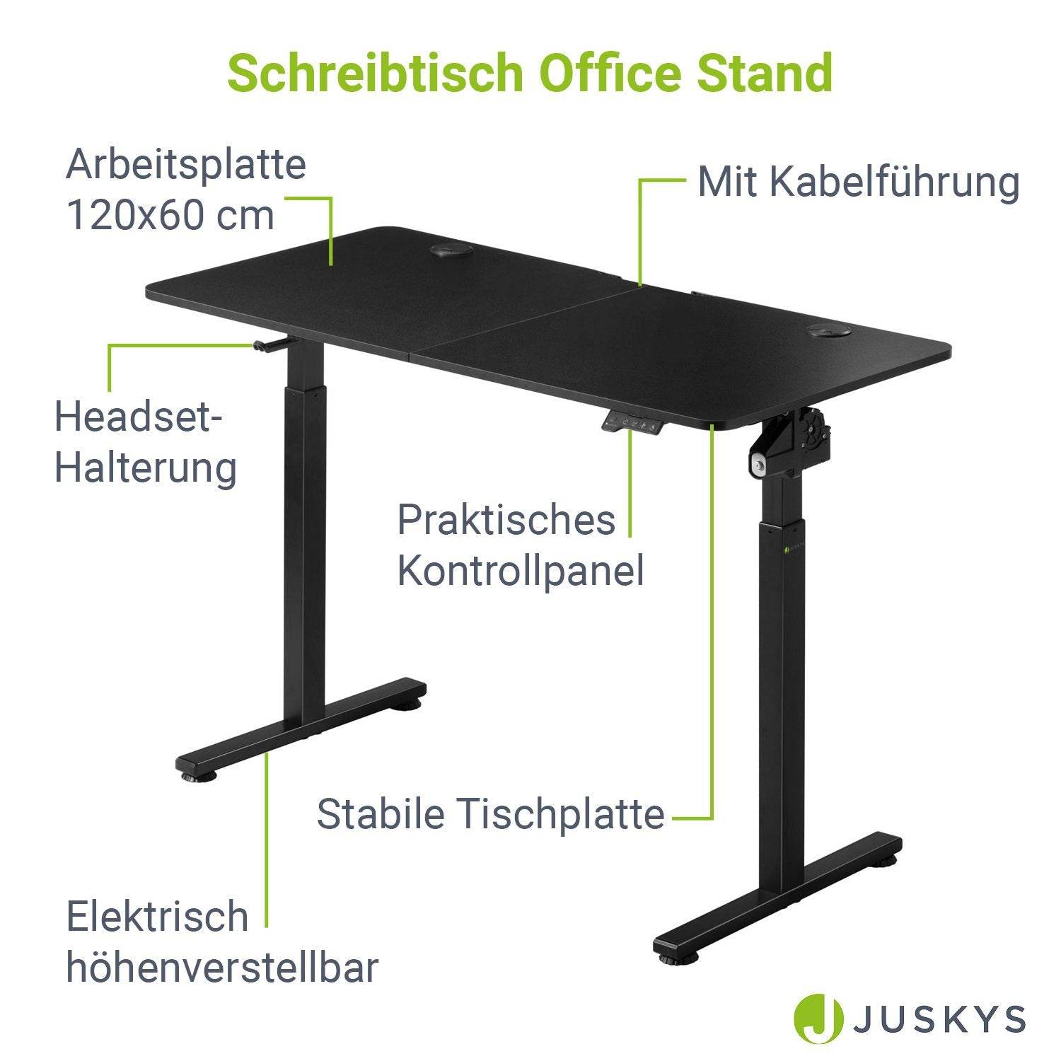 Elektrisch verstellbarer Schreibtisch 120x60 cm Schwarz - Palo24
