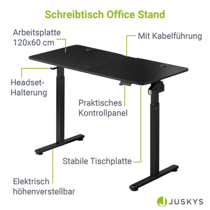 Elektrisch verstellbarer Schreibtisch 120x60 cm Schwarz - Palo24