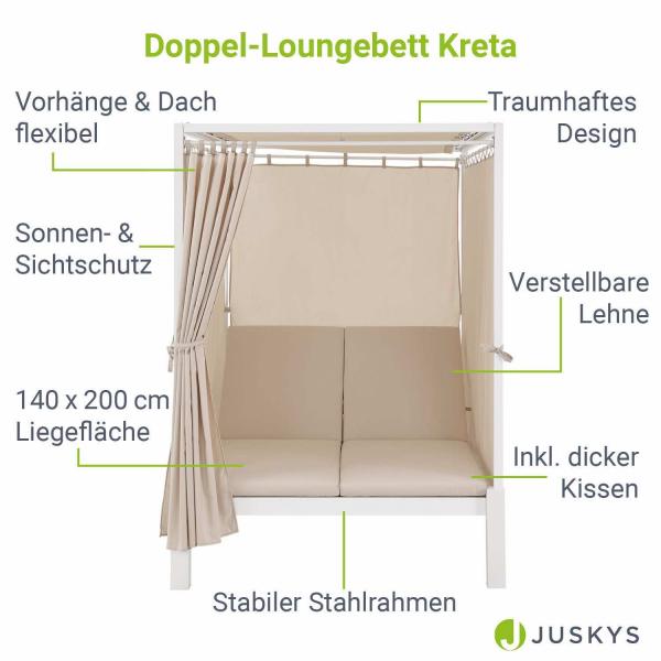 Doppel Loungebett Sonnenliege Kreta - Liege mit Dach in Weiss