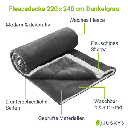 Fleecedecke 220x240 cm 2-Seitig Dunkelgrau