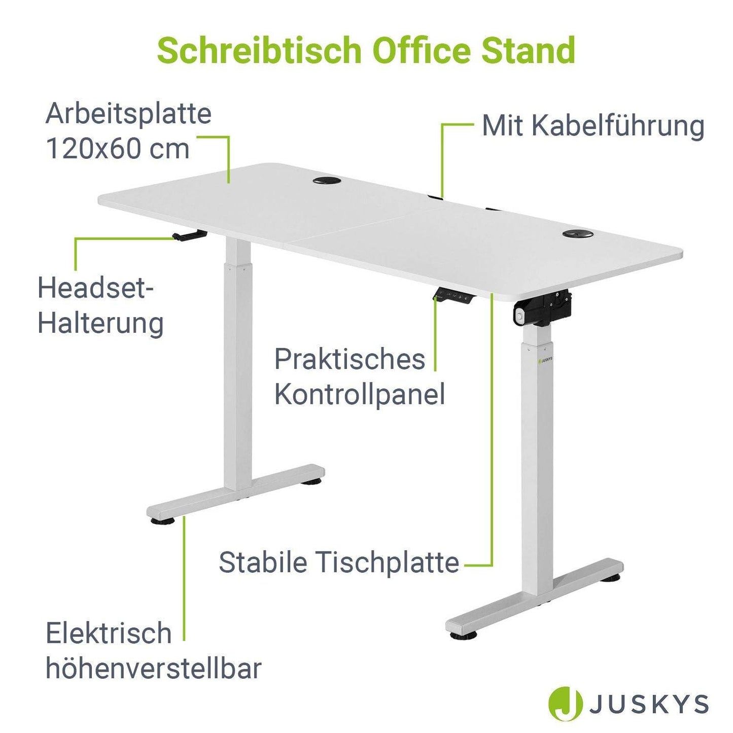 Elektrisch verstellbarer Schreibtisch 120x60 cm Weiss - Palo24