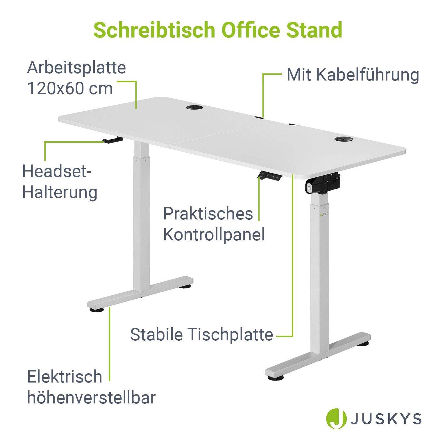 Elektrisch verstellbarer Schreibtisch 120x60 cm Weiss - Palo24
