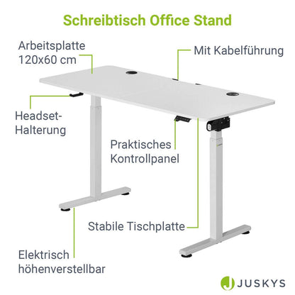 Elektrisch verstellbarer Schreibtisch 120x60 cm Weiss - Palo24