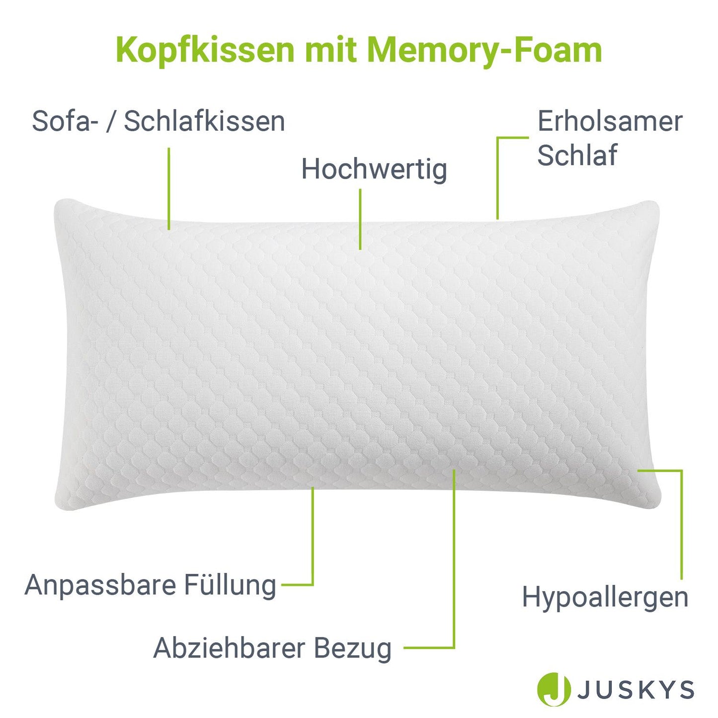 2er Set Kopfkissen 40 x 80 cm mit Memory Foam