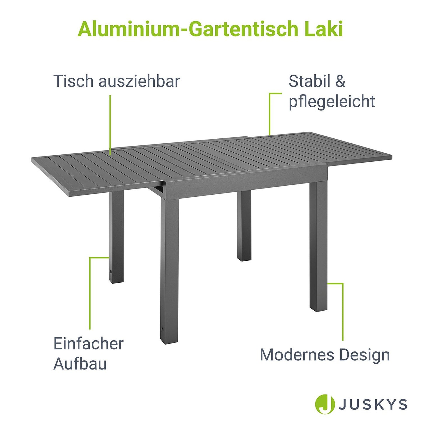 Alu Gartentisch Laki 80x80 cm ausziehbar - Anthrazit