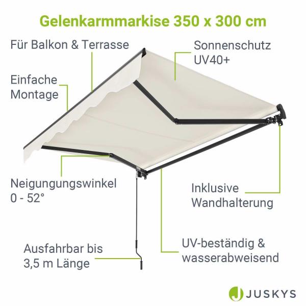 Tenda da sole a braccio articolato 350 x 300 cm con manovella beige