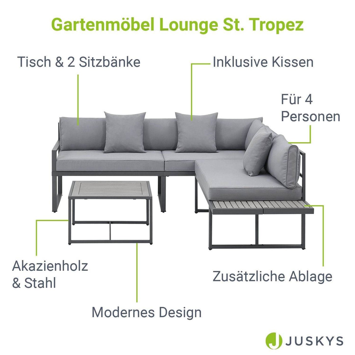 Gartenmöbel Balkonmöbel Lounge St. Tropez Grau - Palo24