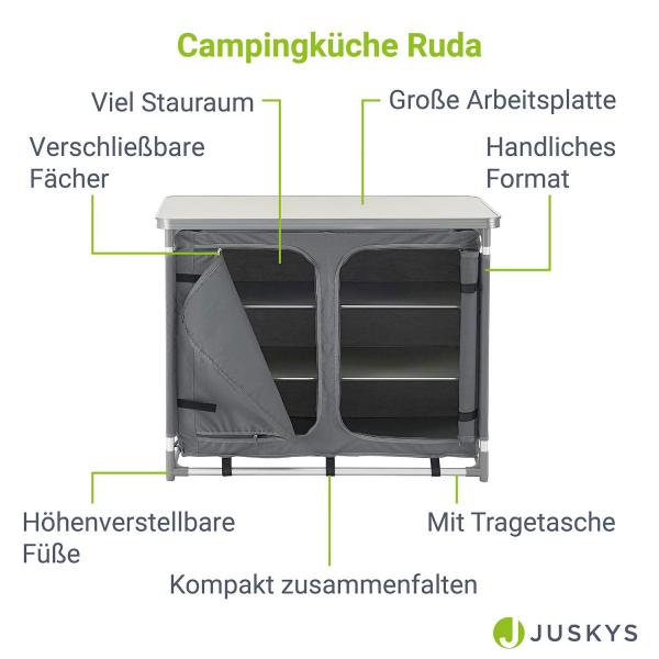 Kompakte Campingküche Ruda Faltbarer Campingschrank mit Arbeitsplatte