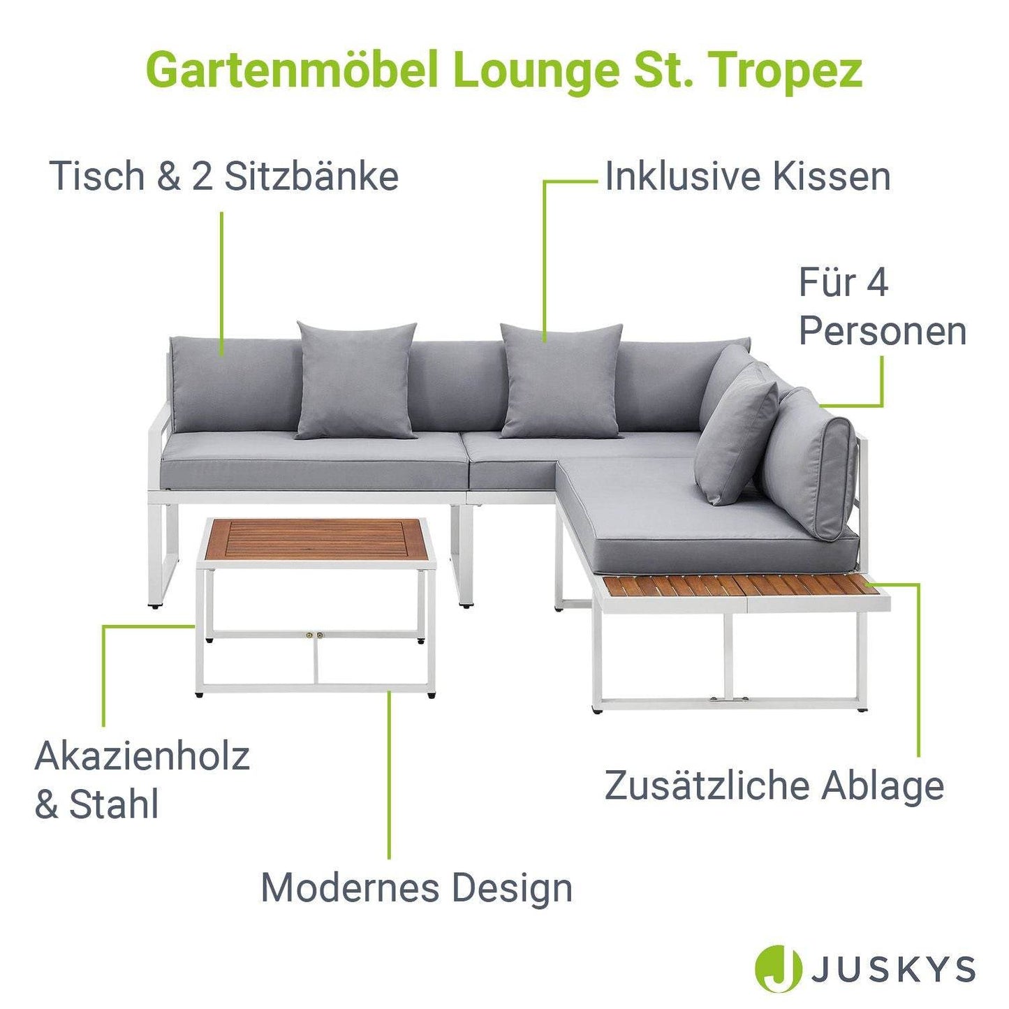 Gartenmöbel Balkonmöbel Lounge St. Tropez Weiss - Palo24