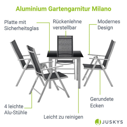 Gartengarnitur Milano 5-teilig Silbergrau