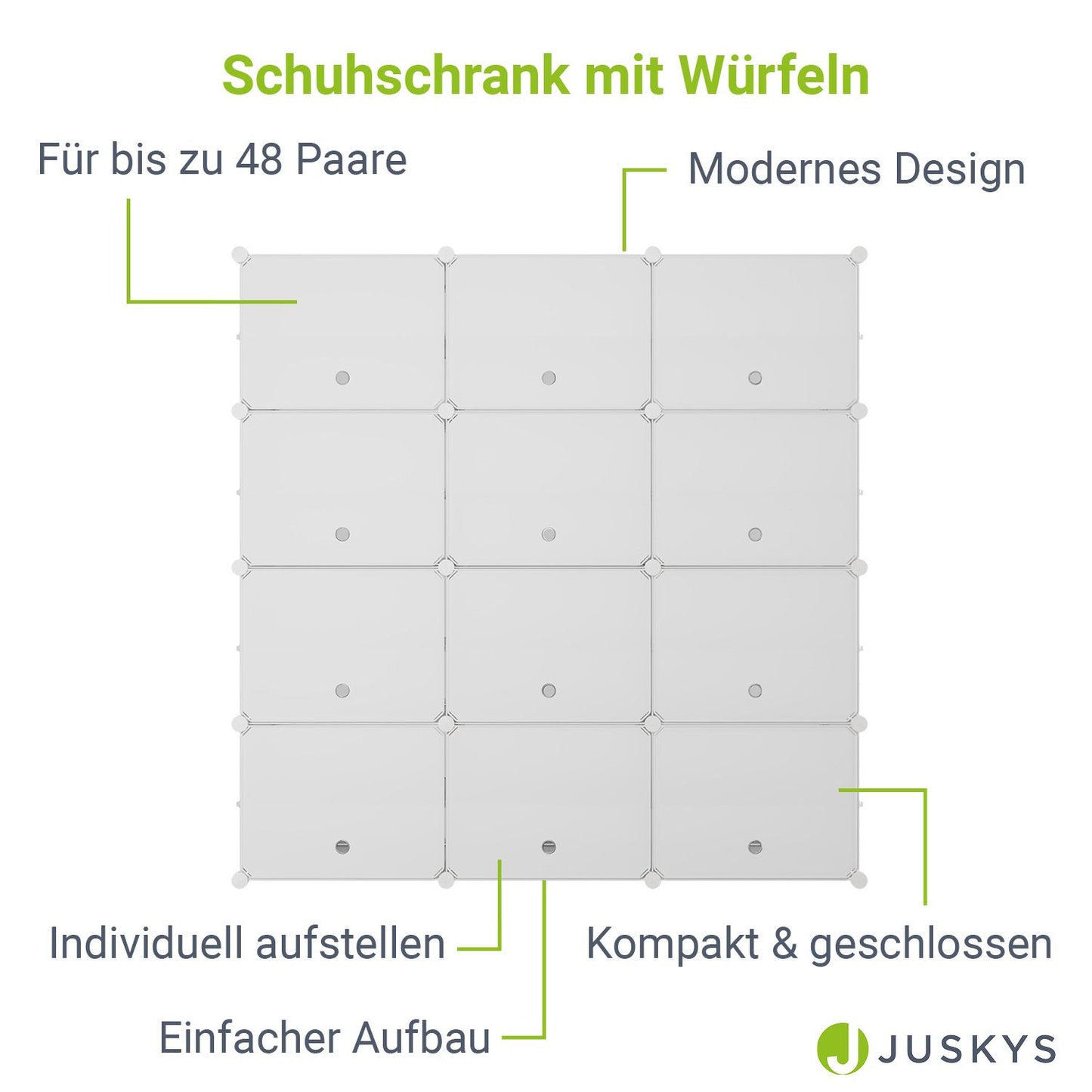 Würfel Schuhregal für 48 Paar Schuhe - Weiss