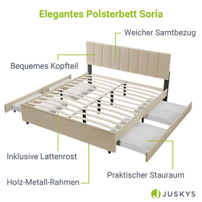 Polsterbett Soria mit Schubladen 180 x 200 Beige