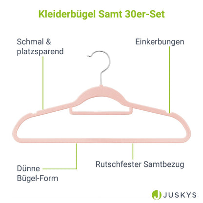 Kleiderbügel Samt 30er Set Rosa