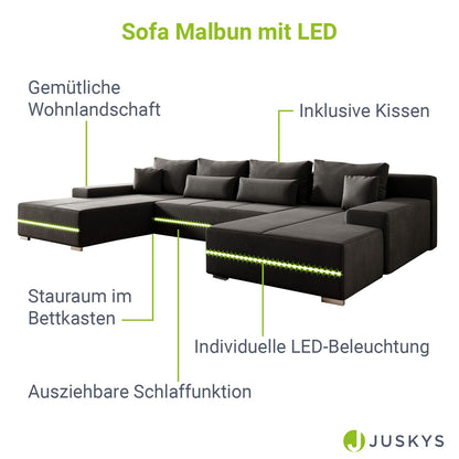 Sofa Malbun mit LEDs & Schlaffunktion Dunkelgrau