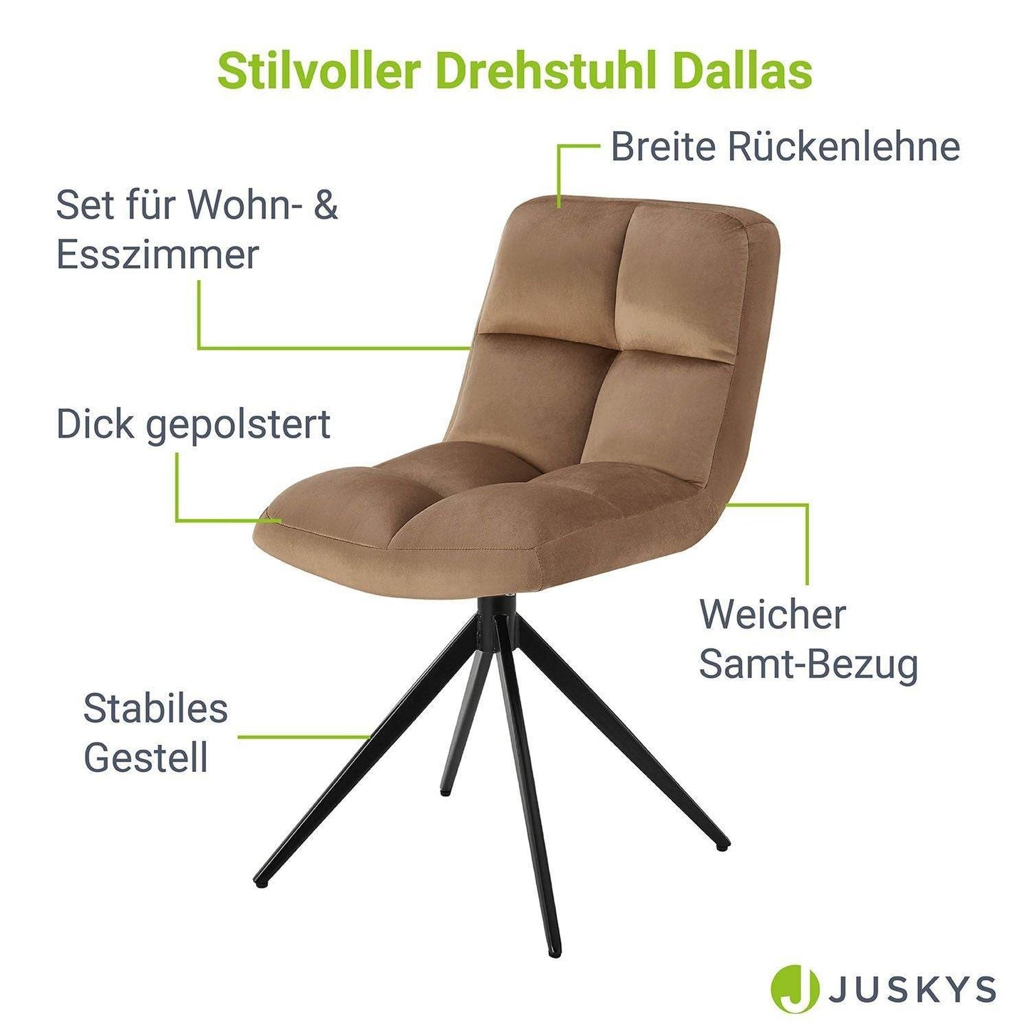 Drehstuhl Dallas 6er Set Samt Hellbraun - Palo24