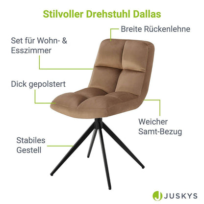 Drehstuhl Dallas 6er Set Samt Hellbraun - Palo24