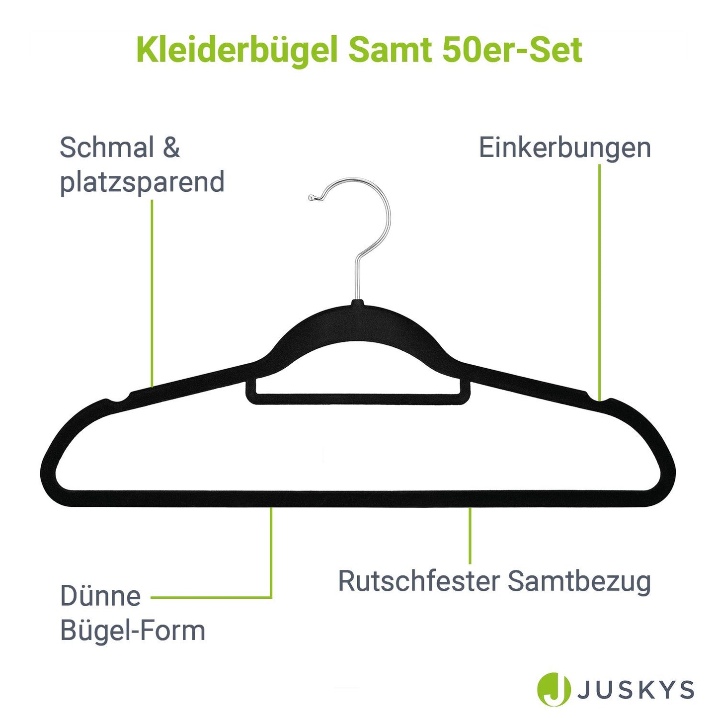 Kleiderbügel Samt 50er Set Schwarz