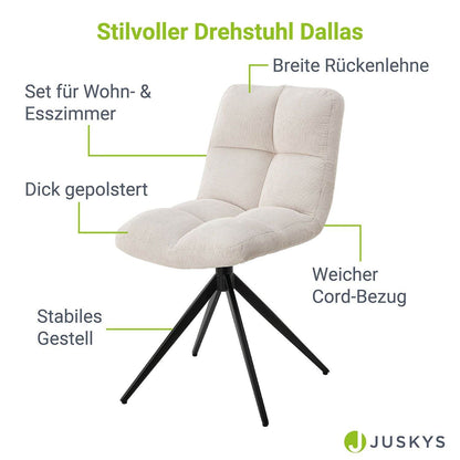 Drehstuhl Dallas 2er Set Cord Beige - Palo24