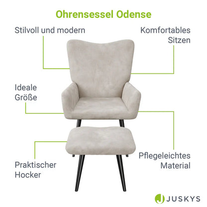 Ohrensessel Relaxsessel Cord mit Hocker Beige
