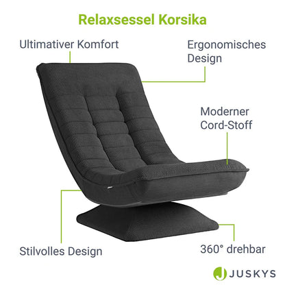 Relaxsessel Korsika mit Cord 360° drehbar Grau