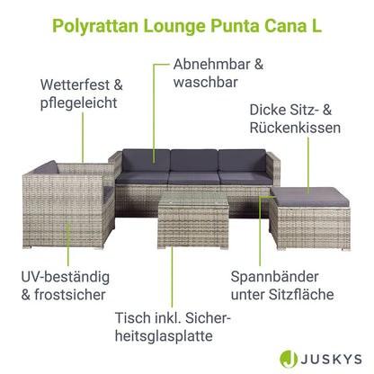 Polyrattan Lounge Punta Cana L grau-meliert und dunkelgraue Bezüge