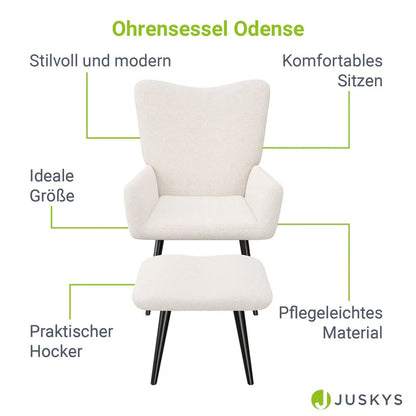 Ohrensessel Relaxsessel Bouclé mit Hocker Beige