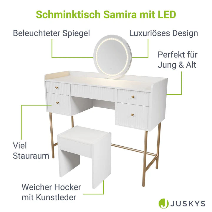 Schminktisch mit Spiegel Samira Touch-LED mit Hocker Melly