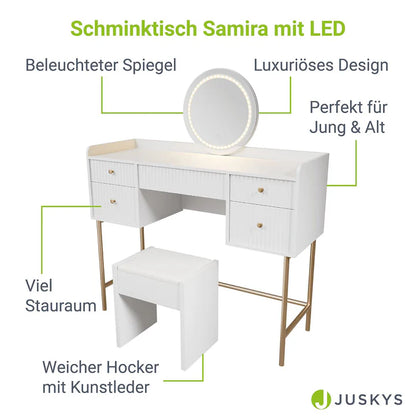 Schminktisch mit Spiegel Samira Touch-LED mit Hocker Melly