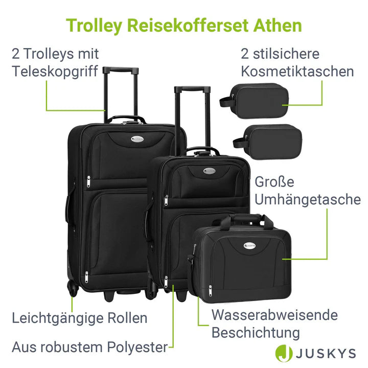 Set valigie trolley Athen - Nero Set da 5 pezzi con 2 trolley, borse a tracolla e 2 beauty case