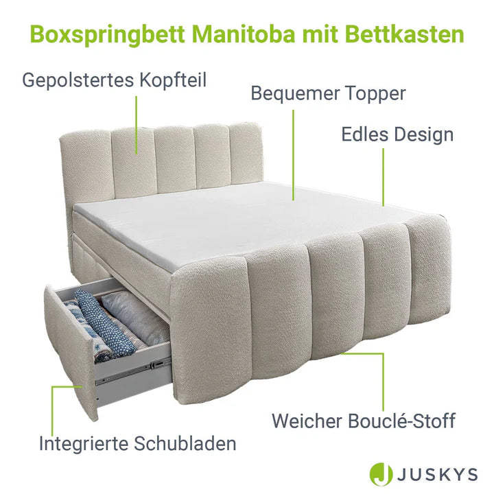 Boxspringbett Manitoba 180x200 cm mit Bettkasten Beige