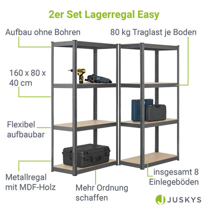 Lagerregal Easy 2er Set 160 x 80 x 40 cm Grau