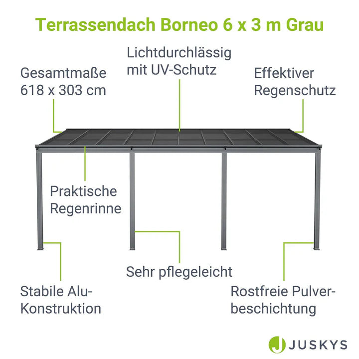 Copertura terrazza Borneo 6x3 m Grigio