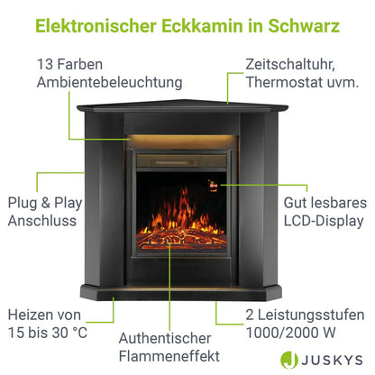 Elektrischer Eckkamin Flammeneffekt Schwarz