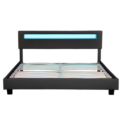 Lit capitonné Paris 180 x 200 cm - éclairage LED et sommier à lattes noir