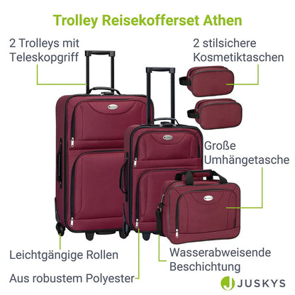 Set valigie trolley Athen - Bordeaux Set da 5 pezzi con 2 trolley, borse a tracolla e 2 beauty case