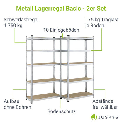 Set di 2 ripiani portaoggetti ripiani robusti "Basic" 180 x 90 x 40 cm