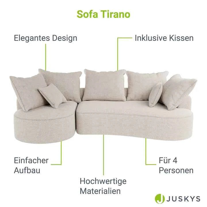 Sofa Tirano mit Ottomane & Dekokissen aus Boucléstoff Creme Links