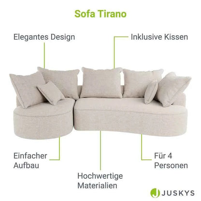 Sofa Tirano mit Ottomane & Dekokissen aus Boucléstoff Creme Links