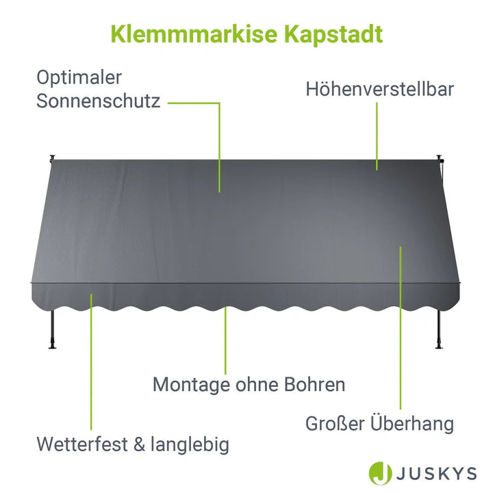 Klemmmarkise Kapstadt 400x120 cm Grau - Palo24