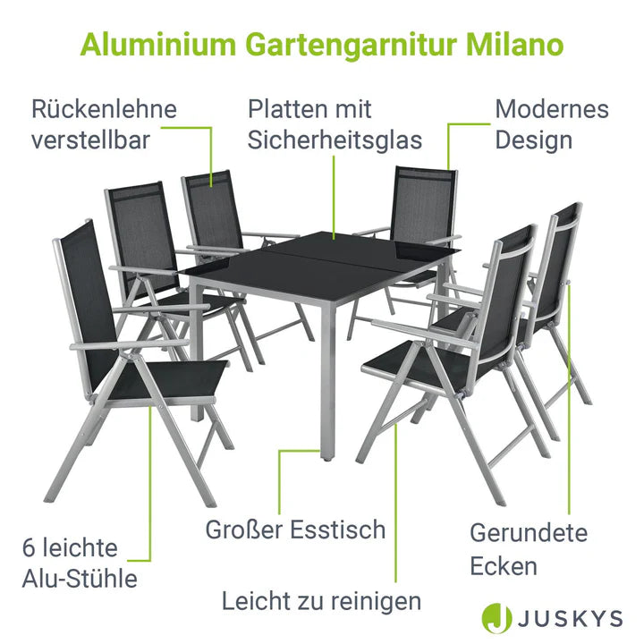 Salon de jardin en aluminium Milano 7 pièces avec table et 6 chaises gris argenté