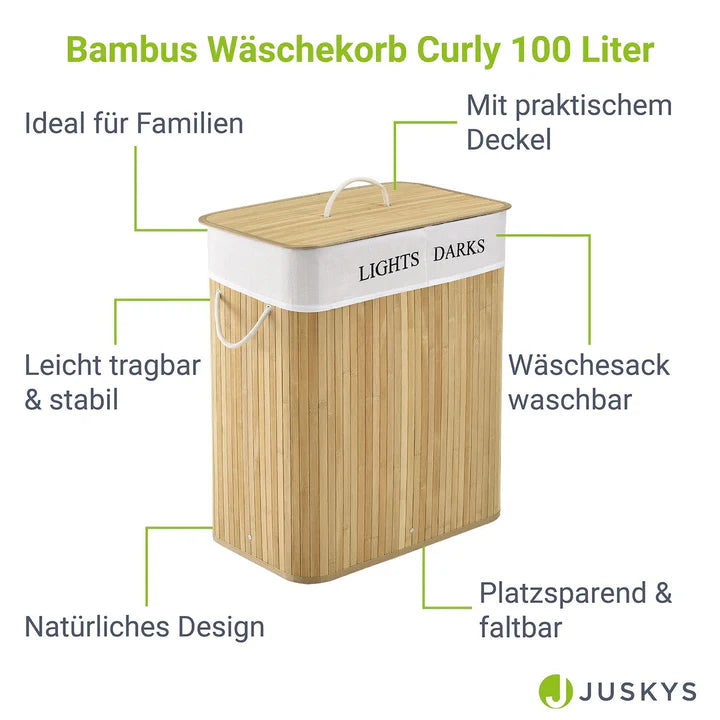 Bambus Wäschekorb Curly 100 Liter, natur