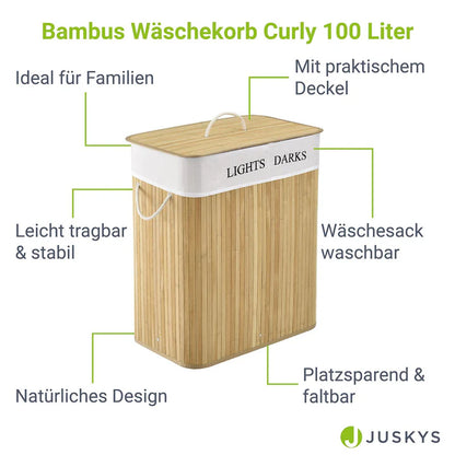 Bambus Wäschekorb Curly 100 Liter, natur