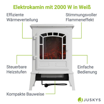 Elektrokamin 2000W mit Flammeneffekt Weiss