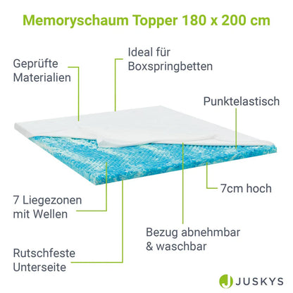 Topper 180x200 cm Memoryschaum, H2 - H3