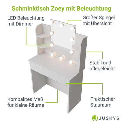 Schminktisch Zoey Weiss mit LED-Beleuchtung
