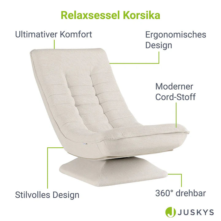 Relaxsessel Korsika mit Cord 360° drehbar Beige