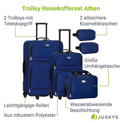 Set valigie trolley Athen - Blu Set da 5 pezzi con 2 trolley, borse a tracolla e 2 beauty case